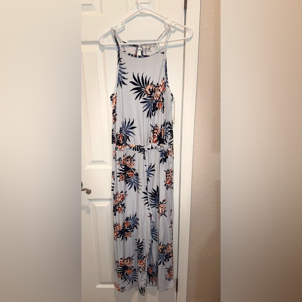 Ultra Flirt Striped Floral Jumpsuit Romper